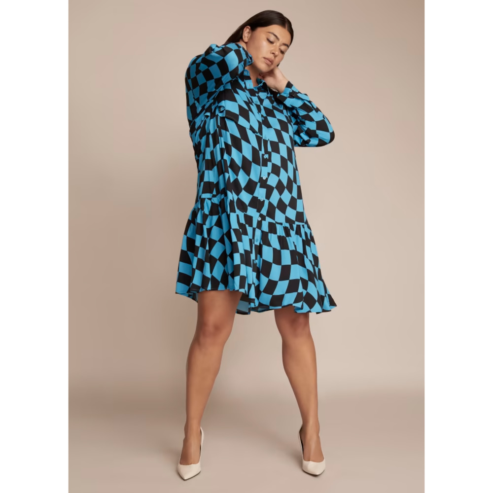 NWT 11 Honore Alicia Blue Black Checker Plaid Shift Dress Size 20 Novelty Retro - Picture 2 of 8